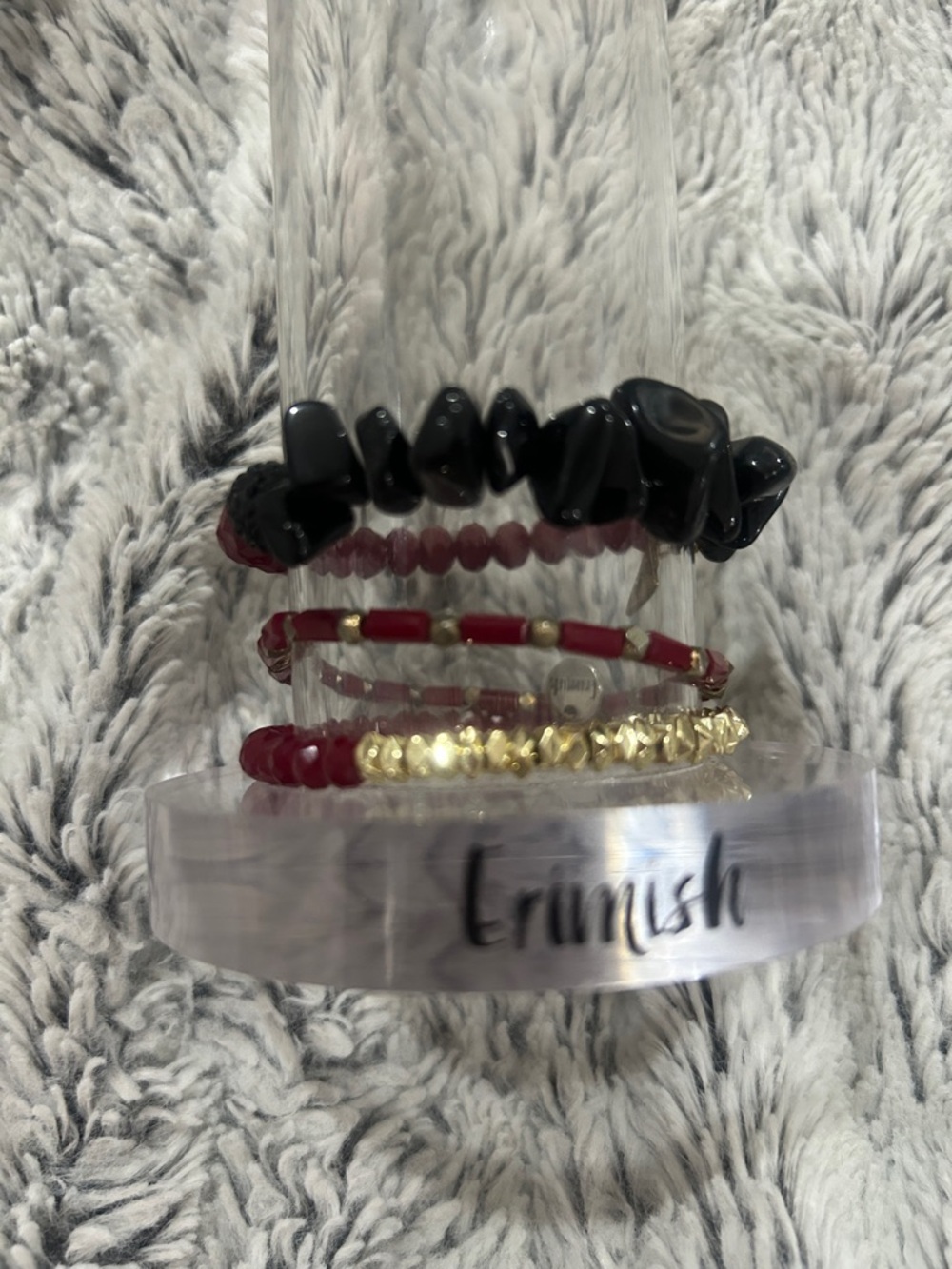 Erimish burgundy, Black & Gold Layered Bead Bracelet Set